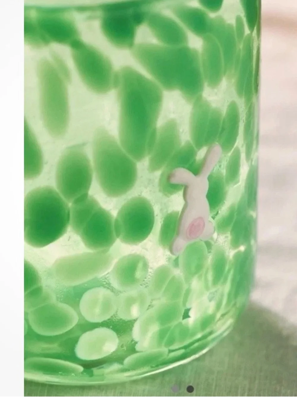 Anthropologie Icon Confetti Green Bunny Pattern Glass Tumbler NEW